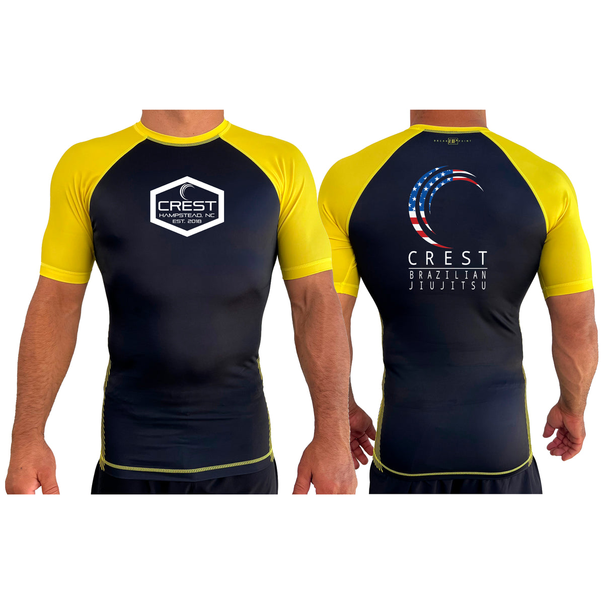 Crest Brazilian Jiu Jitsu All Black Ranked Short Sleeve Rash Guards  #8008