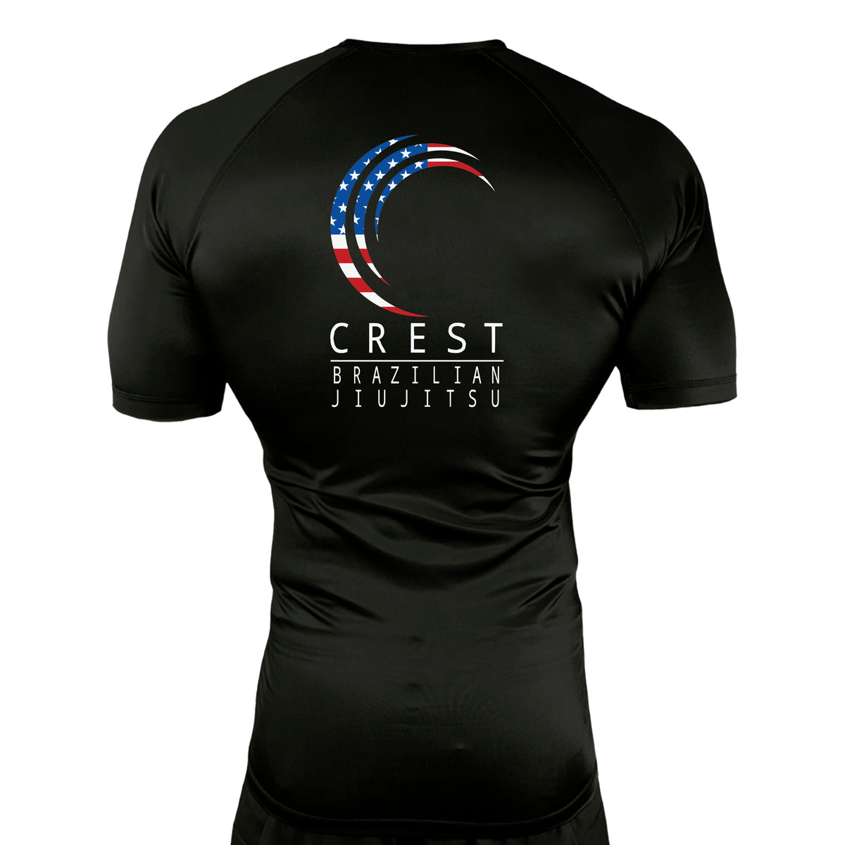 Crest Brazilian Jiu Jitsu All Black Custom Rash Guards Short Sleeves #8008