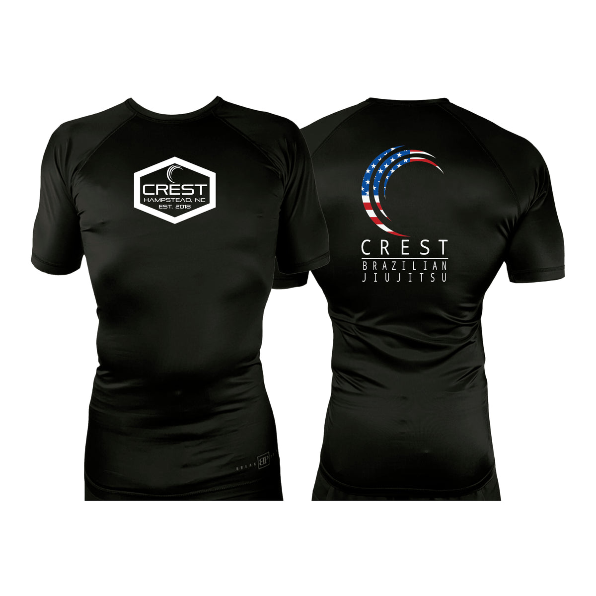 Crest Brazilian Jiu Jitsu All Black Custom Rash Guards Short Sleeves #8008