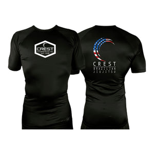Crest Brazilian Jiu Jitsu All Black Custom Rash Guards Short Sleeves #8008