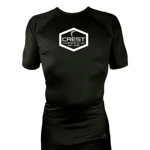 Crest Brazilian Jiu Jitsu All Black Custom Rash Guards Short Sleeves #8008