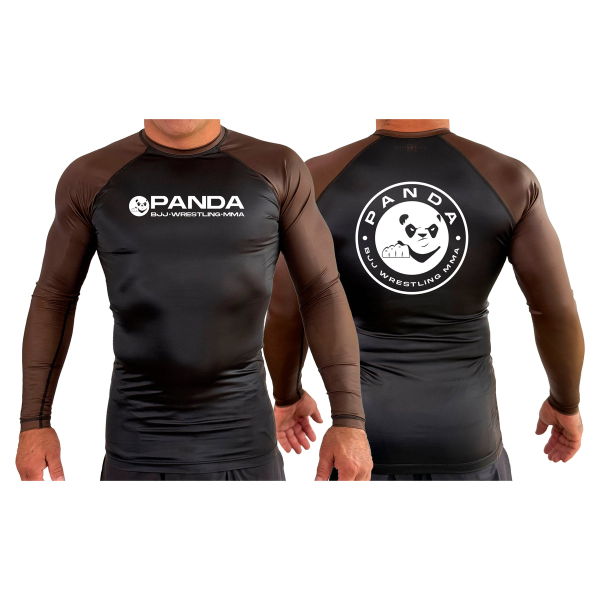 Panda BJJ All Black Ranked Long Sleeve Rash Guards #8038 A