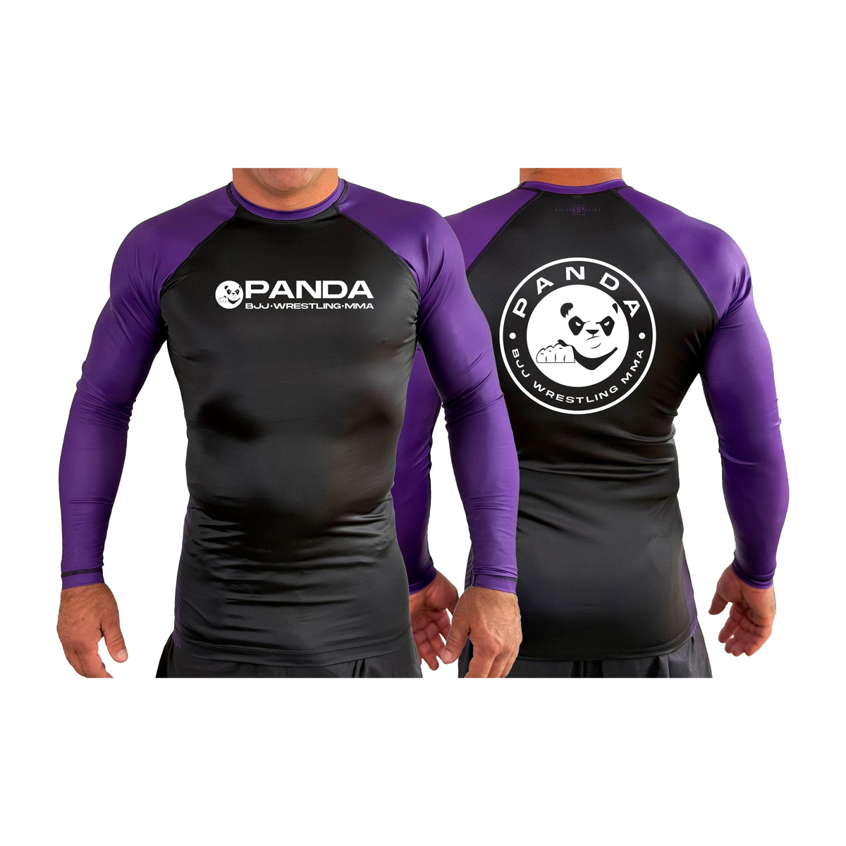 Panda BJJ All Black Ranked Long Sleeve Rash Guards #8038 A