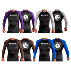 Panda BJJ All Black Ranked Long Sleeve Rash Guards #8038 A