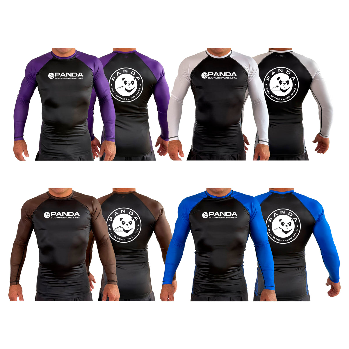 Panda BJJ All Black Ranked Long Sleeve Rash Guards #8038 A