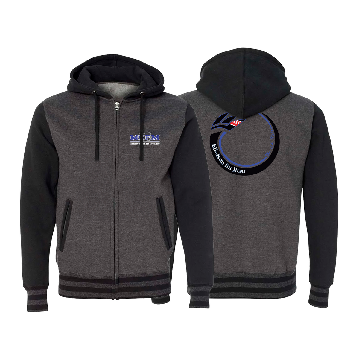 Charcoal Heather/Black Academy Varsity Zip-Up Hoodies