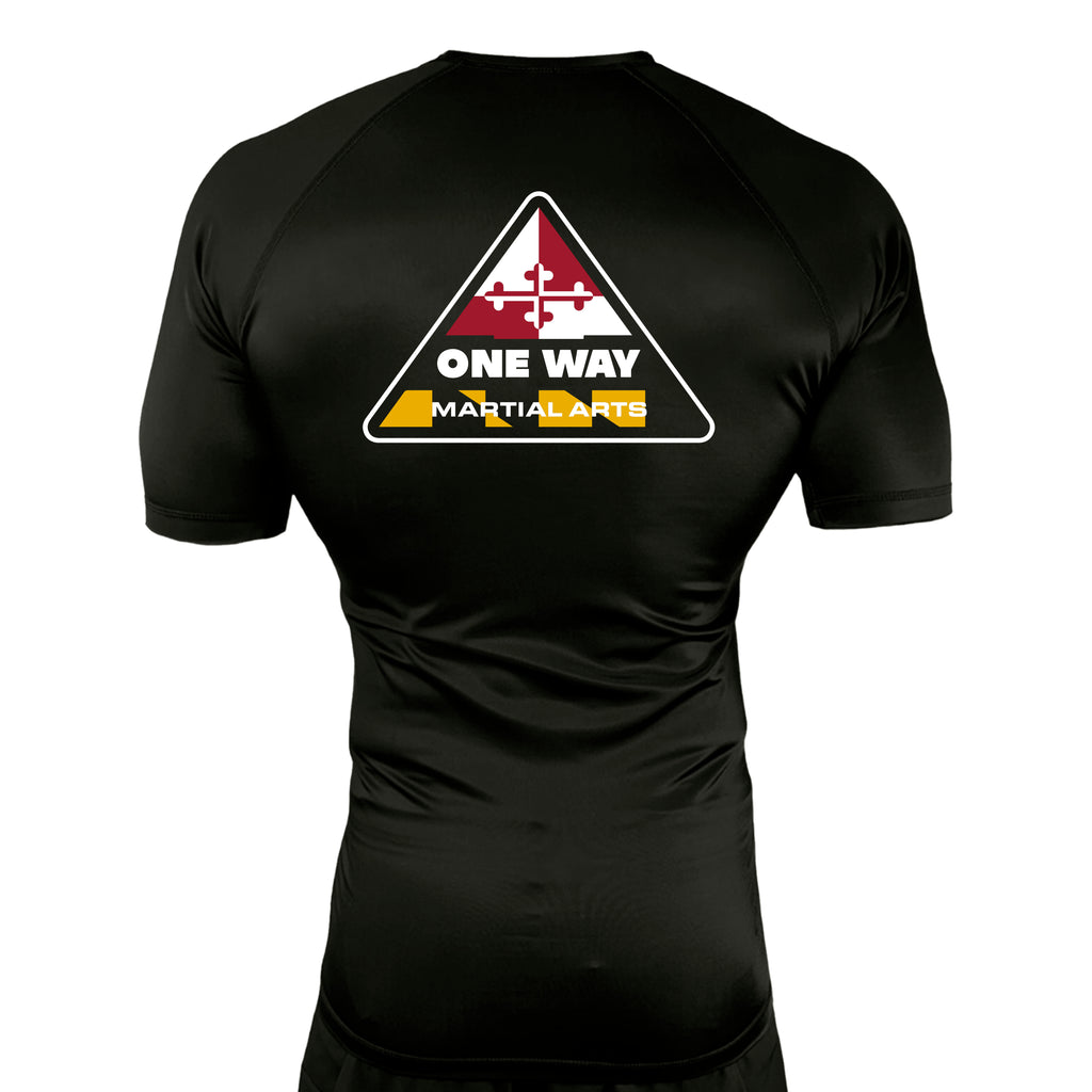 One Way Maryland All Black Rash Guards Short Sleeves